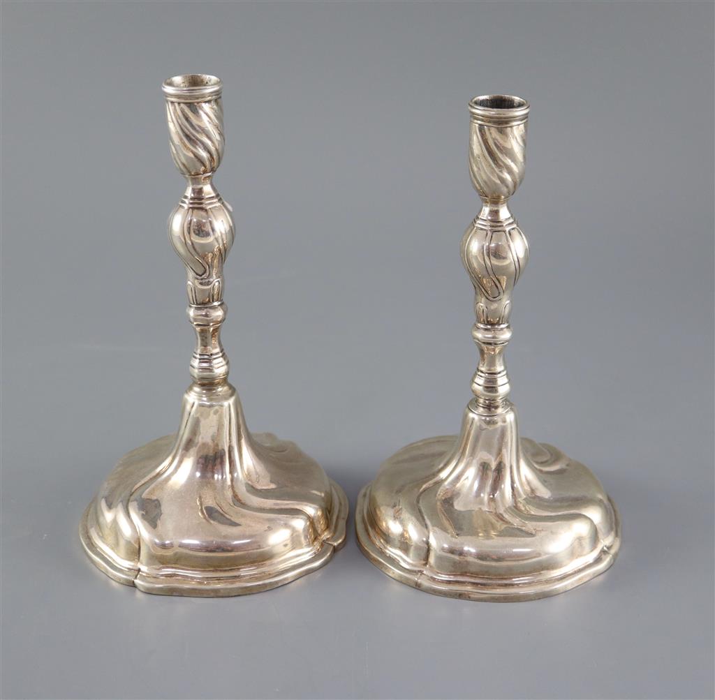 A pair of mid 18th century Danish silver candlesticks,